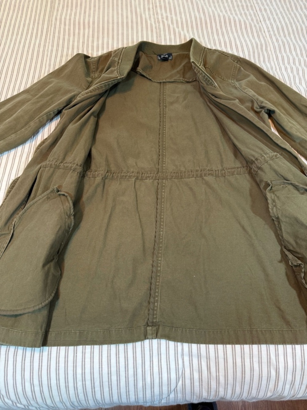 Perch By Blu Pepper Perch Olive Green Drawstring Longline Bomber Utility Jacket - Picture 11 of 14